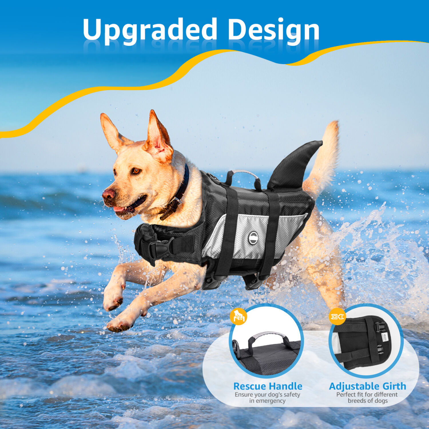Nobleza - Chaleco Salvavidas para Perros con Aleta De Tibur&oacute;N， Flotador Perro con Tiras Reflectantes， Chaleco de Nataci&oacute;n para Perro con Asa y Alta Flotabilidad para Nadar， Surf， Navegar， Gris(XL), , large Imagen numero 4